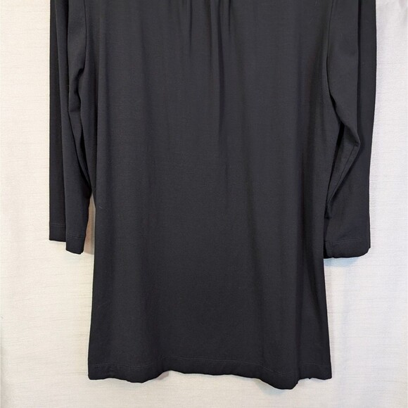 J. Jill Stretch Women's MEDIUM Button-Front Tunic, Black Rayon Knit 3/4 Sleeve - Picture 13 of 16